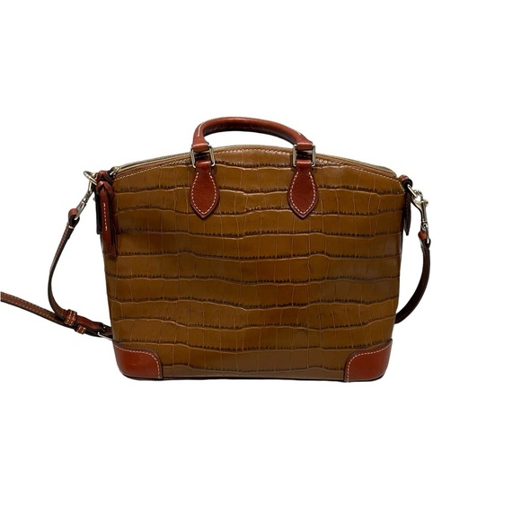 Dooney & Bourke cognac/tan med croc embossed all leather strap tote and dust bag - Picture 2 of 13